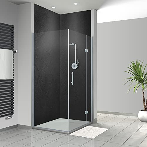 WANDFREUDE individuelle Duschrückwand Aluverbundplatte auf Maß (2 Stück - Schwarzer Stein - Premium Matt Lack) – Dusche Wandverkleidung Duschwandverkleidung Duschrückwände