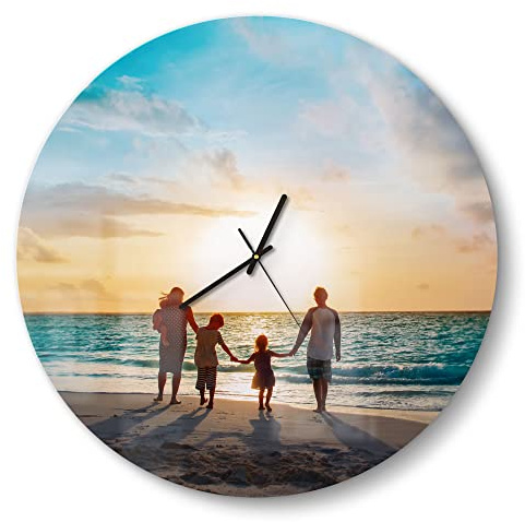 DEQORI personalisierte Glasuhr mit Foto | rund Ø 50 cm | eigenes Bild | große XXL Design Uhr aus Glas | leise Wanduhr für Wohnzimmer & Küche | moderne Hingucker Uhr für die Wand