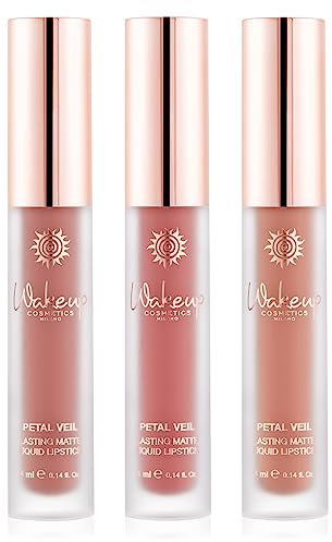 Wakeup Cosmetics - Kit Hundreds Kisses - Contiene 3x Petal Veil Liquid Lipstick, Rossetti Opachi a Lunga Tenuta, Effetto No-Transfer (Blushing Rose, Soft Rosewood, Nude Peach)