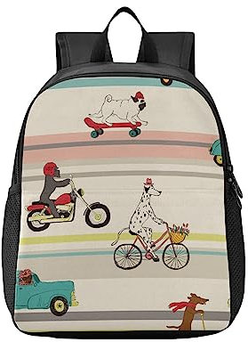 ISAOA Kinder-Reiserucksäcke, lustige Hunde, Auto, Reiten, Fahrrad, Roller, Motorrad, Skateboard, Kindergarten, Vorschultasche, #8, M