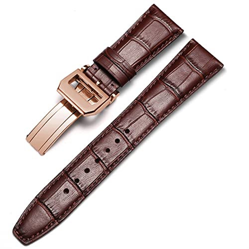 BONOOL Uhrenarmband für IWC-Fliegeruhren Portofino PORTUGIESER Herrenarmband-Uhrenzubehör Echtleder-Uhrenarmband Uhrengürtelkette (Farbe: Braun-RoseGoldVerschluss2, Größe: 20 mm)