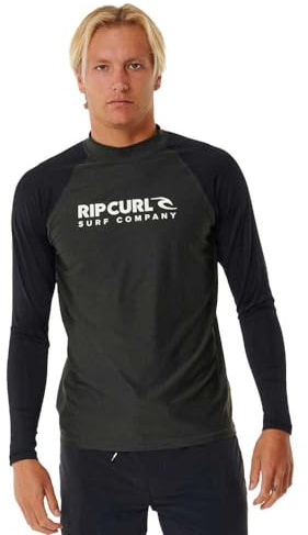 RIP CURL Mens Shock UV Long Sleeve Rash Vest Top - Black Marle - UV Sun Protection and SPF Properties