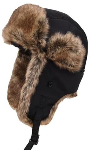 JIAHG Herren Trappermütze 3-in-1 Wintermütze mit Ohrenklappen & abnehmbarem Mundschutz, Winddichte Fliegermütze Bombermütze mit Kunstfellfutter für Skifahren, Snowboarden, Motorradfahren und Trekking