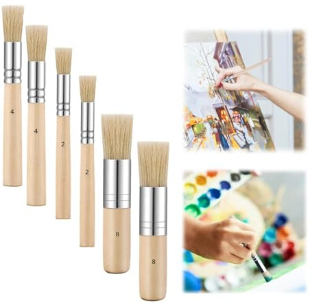 KAYEF 6 piezas 3 tamaños de pinceles, pinceles redondos para pintura acrílica, pinceles de cerda natural para pintura al óleo, acuarela, bricolaje y manualidades