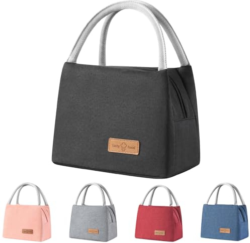 XhjzgcTech Isolierte Lunchbox Bag Wasserdicht Kühltasche Snackbeutel | Vespertasche, Lunch Tasche, Frauen Männer, Arbeit Schule Büro Picknick, Schwarz