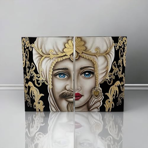 Stampa Teste di Moro su Tela Canvas Struttura in legno Quadro Moderno su Tela Canvas Rettangolare con Dettagli in Nero e Oro| Set da 2 Stampe Teste di Moro (50x70, nero/oro)