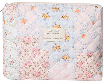 uekeboag Quilted Cotton Makeup Bag,Coquette Quilted Toiletry Bag for Women and Girls,Floral Coquette Pouch,Cute Kawaii Travel Cosmetic Bags(03 Pink Flower)