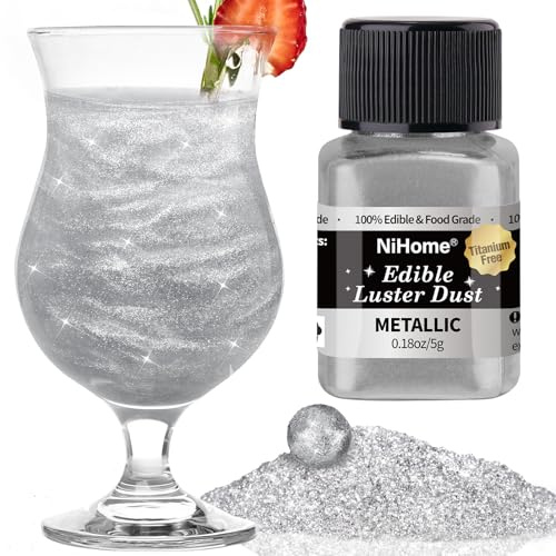 NiHome Essbarer Glitzer für Getränke Luster Staub Metallische Lebensmittel Dekorieren Edible Glitter für Wein Kuchen Süßigkeiten Dessert Bäckerei Vegan Titanfrei(5g/0.18oz,Metallic)
