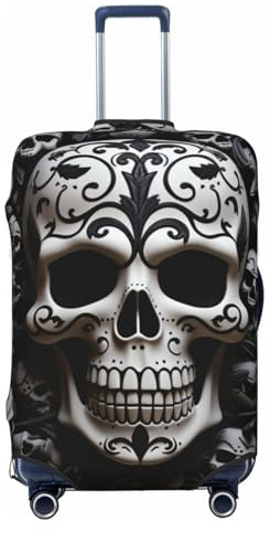 WSOIHFEC Kofferhülle mit Totenkopf-Aufdruck, personalisierbar, Reisegepäck-Abdeckung, Trolley-Koffer, Reisegepäck-Schutzhülle, passend für 45,7 - 81,3 cm Gepäckabdeckungen, Schwarz , XL