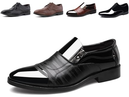 Hitmars Zapatos Vestir Hombre Derby Oxfords Cordones Cuero Patente Traje Clásicos Formales Brogue Negocios Fiesta Boda FL1812 Negro EU 40
