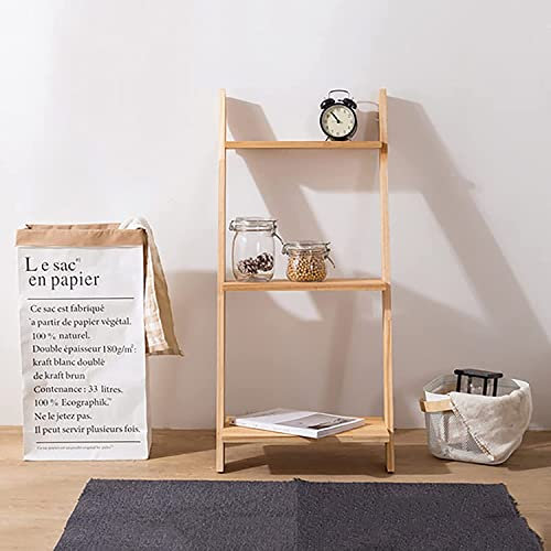 BUniq Bücherregal,5-stöckiges Holzleiter-Bücherregal, an der Wand lehnendes Bücherregal, modernes Lagerregal, Mehrzweck-Pflanzen-Blumenständer für Wohnzimmer, Badezimmer, Büro, 3 Ebenen, 45 x 100