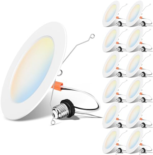 LVWIT LED Recessed Light 6Inch, Can Lighting Color Selectable 2700/3000/4000/5000/6000K 5CCT, 10W(120W Equivalent) Dimmable Downlight with E26 Conversion Kit, Retro Fit Ceiling Light Fixtures, 12 Pack