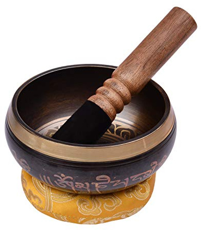HUIOP - Juego de cuencos tibetanos con cuenco de metal hecho a mano de 12,5 cm, cojín suave y percutor de madera para meditación, sonido, curación de chakras, yoga, relax