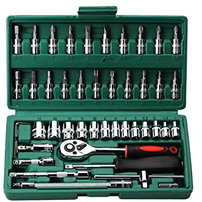 Set di chiavi a bussola professionali, 46 pezzi, metriche a cricchetto da 1/4, set di punte metriche a cricchetto, chiave inglese, flessibile, aste di prolunga, con reversibile