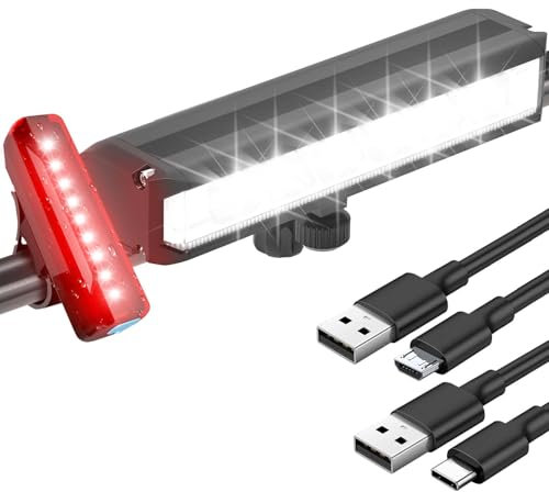 Front and Rear Bike Lights Ultra-Bright 10000 Lumen Bicycle Light Set with 6 LEDs and Wide Beam for Safe Night Riding USB Rechargeable IPX4 Waterproof Suitable for Mountain and Road Cycling