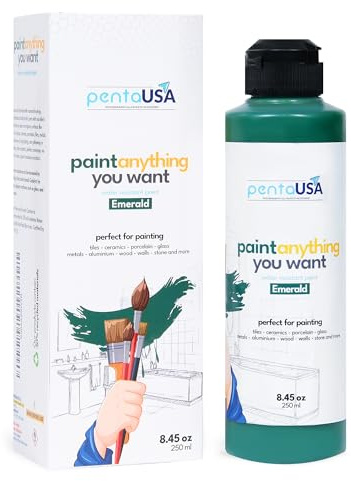 PENTAUSA All in One Paint - Waterproof Multi Surface Paint for Bathroom, Bathtub, Tile, Wet Surfaces, Sink, Kitchen Cabinet, Worktop, Wood, Furniture - Matte & 250ml (Emerald)