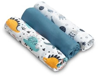 Sensillo - Musselinwindel Set - Spucktücher für Baby, Junge und Mädchen - 3er Pack - Sehr Saugfähiges Mulltücher - wickeltasche Baby erstattung - Tetra Windeln - 70x80 cm - Blau