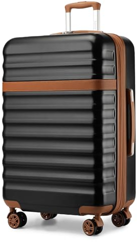 KONO Koffer Trolley Groß Koffer Reisekoffer von ABS+PC Hartschalenkoffer mit 4 Rollen TSA Schloss (Schwarz/Braun,XL)