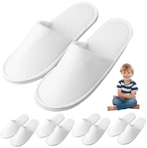 5 par spa-tofflor engångstofflor för barn, andningsbara och halkfria rumstofflor för hotell, resor och hem, handdukstofflor för barn i åldrarna 4-8 år., 5 par, 5 Pairs