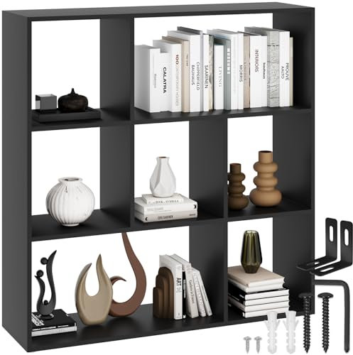 tectake® Bücherregal, Raumteiler, Schrank Regal als Raumteiler im Wohnzimmer, Trennwand Kinderzimmer, Schlafzimmer, Küche oder Garderobe, Würfelregal, Aufbewahrung Büro, Schuhregal (schwarz)