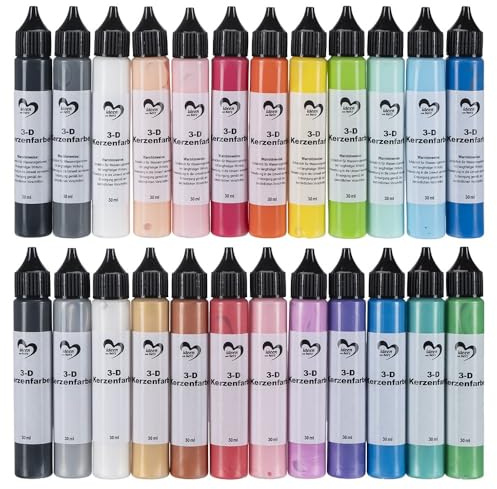 Ideen mit Herz 3D-Kerzenfarben in Tuben | 24 Farben | kreative Gestaltung von Kerzen | Kerzen-Stift | Metallic | Perlmutt | 24 Stifte | je 30ml (Sortierung 1)