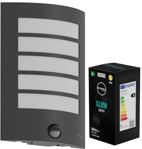 Oktaplex Alto Edelstahl Aussenlampe mit Bewegungsmelder IP44 Anthrazit 230V | inkl. 1x E27 2700K 806lm 2,5W LED Glühbirne, Wandleuchte