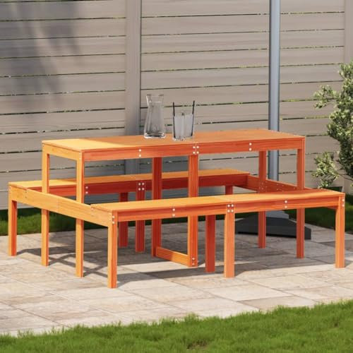 Xichuzi Picknicktisch Wachsbraun 160x134x75 cm Massivholz Kiefer, Bierzeltgarnitur, Biertischgarnitur, Beer Pong Tisch, Bierbankgarnitur, Gartenmöbel Set, Biertisch - 844648