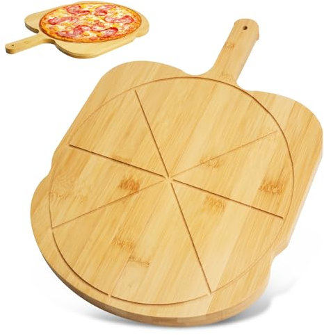 HMIEPRS Tagliere per Pizza in Legno, Buccia per Pizza in Bambù con Manico, Tagliere Antiaderente per Forni Domestici, Vassoio in Bambù per Pane Frutta Formaggio Torta Carne (43x33 cm)