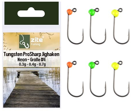 Zite Fishing Tungsten Pro Sharp Jighaken Forelle Neon 6 STK | Tungsten Jigköpfe Forelle UV-Aktiv | Forellen-Haken mit Tungsten-Perle Teflonbeschichtet | Ultraspitz & Scharf für