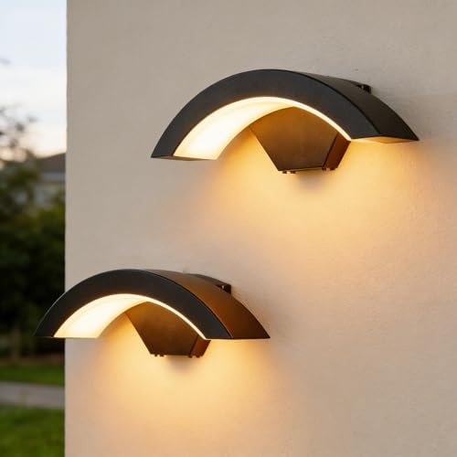 SENQIU 2 Stück Wandleuchte Aussen, IP65 Wasserdichte 24W Außenwandleuchte | Aluminium Modern Außenleuchte Wand LED, Schwarz Außenbeleuchtung LED für Garten Front Balkon Terrasse Eingang, Warmweiß 3000K