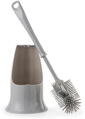Beldray Antibac Toilet Brush, Silicone, Built-In Rim Cleaner | Zinc Pyrithione treated, non-scratch bristles, ergonomic easy-grip handle, slim-line design, includes holder