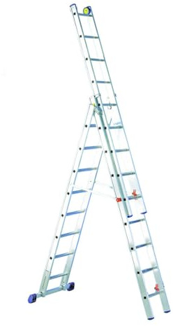Svelt Scala Professionale in Alluminio 3 Tronchi Serie Deluxe – Posizione Doppia, Zoppa e a Muro – Stabilizzatore Regolabile, Pioli Inclinati, Dispositivo Antiribaltamento – 8+9+9 gradini