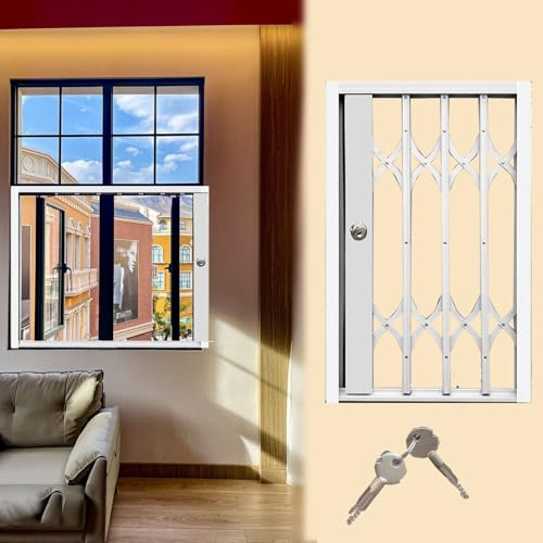 Rejas para Ventanas Exteriores Rejas de Seguridad con Llave para Ventanas Interiores. Ventana Corredera Plegable Vertical de Aleación de Aluminio. Malla Antirrobo Blanca para Ventanas de Dormitorios,
