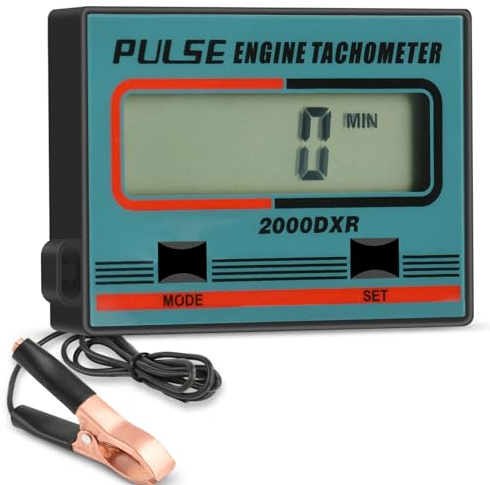Mtchavno Tacómetro Digital Universal, Apto para Motores Pequeños de 2 y 4 Tiempos, Tacometro con Pantalla LCD, Apto para Motosierras, Cortacéspedes y Motores de Gasolina, con Temporizador en Minutos