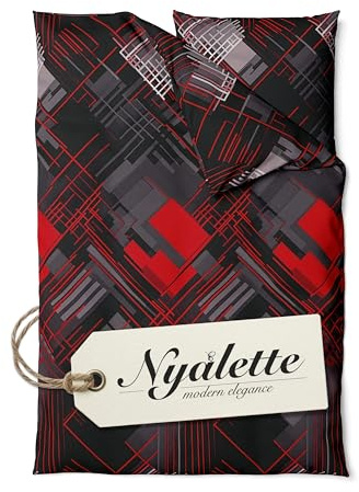 NYALETTE Bettwäsche 135x200 Baumwolle Bettwäsche-Sets Premium Rot Schwarz Grau