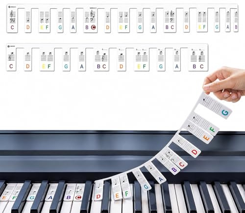 Tharvolex Piano Keyboard Stickers for Beginner, Removable Silicone Piano Notes Guide, 61-Key Full-Size, Colorful & No Stickers Needed
