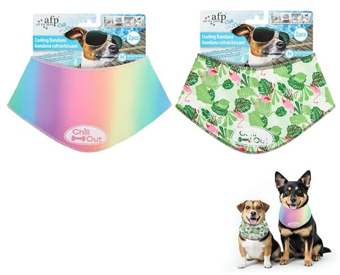 ALL FOR PAWS 2-Pack Cooling Bandana for Dogs, Dog Cooling Collar & Neck Wrap, Ice Dog Bandanas for Medium Dogs, Blue Chill Out Cooling Collar (M, Neck Girth 15-18.1 Inch)