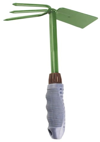 UPKOCH Houe de Jardin Multifonction à Double Usage, Houe à Main Épaisse en Acier Inoxydable, Outil de Jardinage Vert Fourche à 3 Dents, pour Creuser, Planter et Désherber en Extérieur