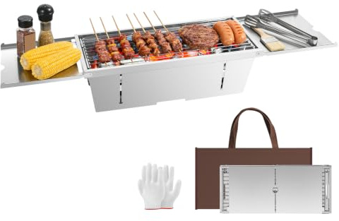 Uten Parrilla de carbón, parrilla portátil plegable de acero inoxidable con platos de condimentos plegables, ligera y resistente al calor, barbacoa ahumadora para camping, portón trasero, picnics
