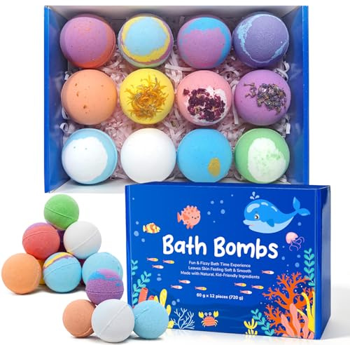 Bombe da bagno con giocattoli all'interno, palline di sale da bagno oceaniche con sorpresa all'interno (animali marini, 12 pezzi)