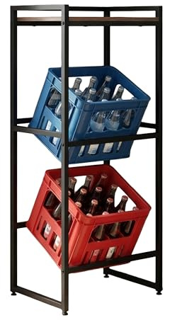Relaxdays portacasse Bevande, 2 Casse, HxLxP: 117 x 47 x 32 cm, con ripiano, Stile Industriale, Marrone/Nero