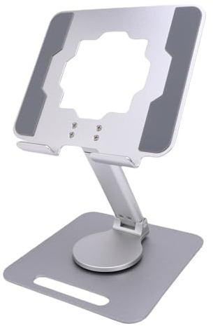 TIKATARER Justerbart Tablettställ, Aluminiumlegering 360 Graders Roterande Hopfällbar Tabletthållare, Enhetsställ med Antislipbas, Idealiskt för Livestreaming, Ritning, Resor, Hem och Kontor (Silver)