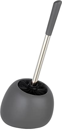 WENKO WC-Garnitur Polaris, hochwertiger Toilettenbürstenhalter aus edler Keramik, für Bad & Gäste-WC, inklusive Toilettenbürste mit auswechselbarem Bürstenkopf Ø 7,5 cm, 15 x 34,5 x 14,5 cm, Grau matt, 34.5 x 14.5 x 17 cm