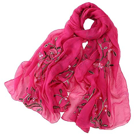 Pluto & Fox Écharpe pour femme, brodée de fleurs, foulard en soie, design rétro, élégante, étole
