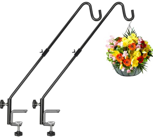 FEED GARDEN 31 Zoll Heavy Duty Deck Haken, rutschfeste Klemme, 360 Grad drehbar, schwarz für Vogelfutterspender, Pflanzgefäße, Talgkörbe, Laternen, Windspiele, 2 Stück