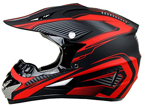 Woljay Casco da Motocross Moto Cross Occhiali Integrali ATV per Downhill Offroad Scooter Bambini Adulti - 3 regali (L, Rosso)