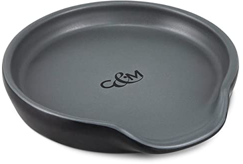 Cole & Mason Duxford Black/Grey Spoon Rest, Kitchen Organisation, Utensil Holder Rest for Cooking/Wooden/Tea Spoons, Ceramic, (H) 20 mm x (D) 105 mm
