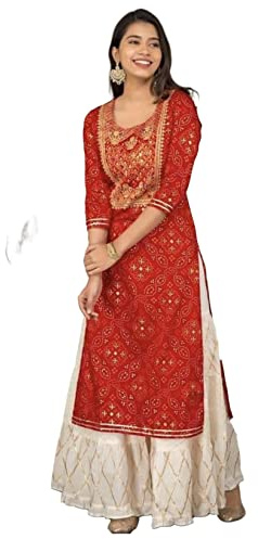 Traditional Jaipur Beautiful Indian Embroidery Work Kurti Sharara for Girls & Women Festive Party Office Wear Dress, Multi, Medium