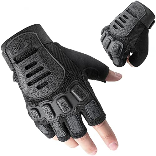 ZUNE LOTOO Fingerless Tactical Gloves for Men, Half Finger Motorcycle Gloves with Impact Protection, Black Palm Padded Safety Work Gloves for Paintball Airsoft Range Tac Female Women(Medium)