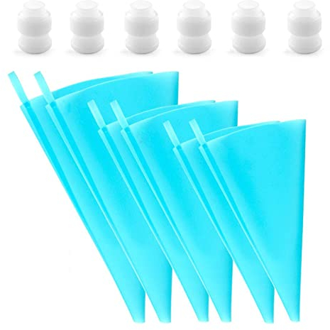 JasCherry 6 PZ sac a Poche in Silicone con 6 Accoppiatori, Sacchetti a Poche Riutilizzabili per Beccucci, Ugelli Russi, Pasticceria Utensili Kit, Dolci Torte Cupcake